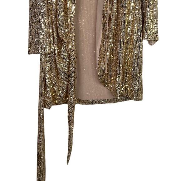 Zara Gold Sequin Wrap Tie Long Sleeve Tunic Mini Stretch Dress V Neck XS Gold - Picture 8 of 16